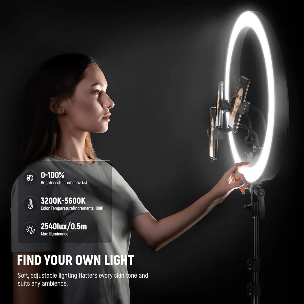 RP19H 19 Ring Light with Tripod Stand/3 Phone - Image 2