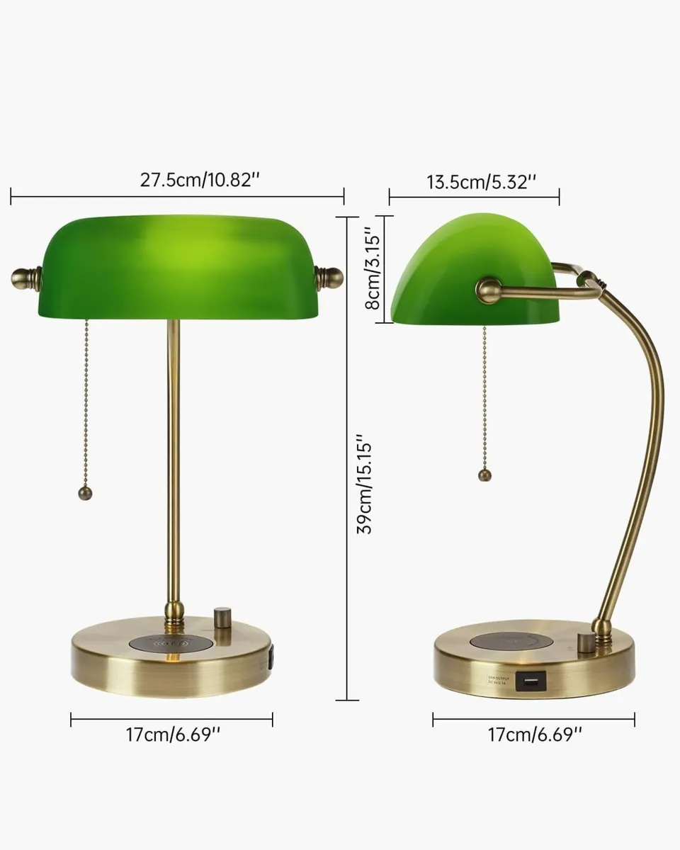 Green Glass Bankers Desk Lamp with Wireless - Image 4