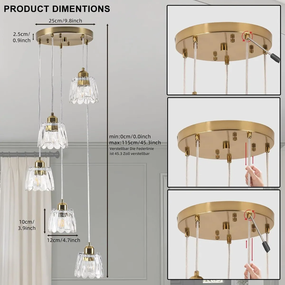 Long Chandeliers for High Ceilings 5 Light Drop - Image 2