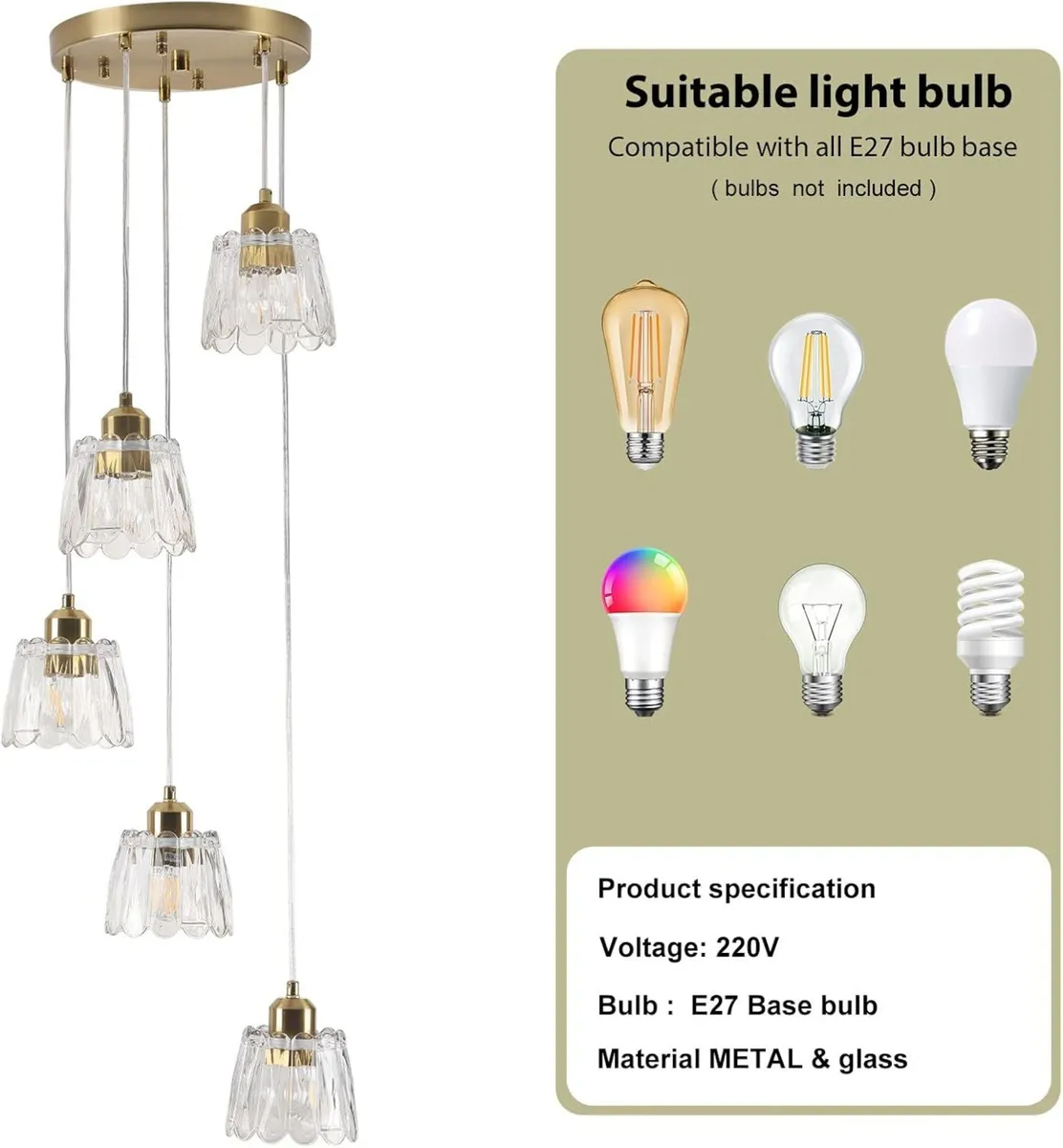 Long Chandeliers for High Ceilings 5 Light Drop - Image 4