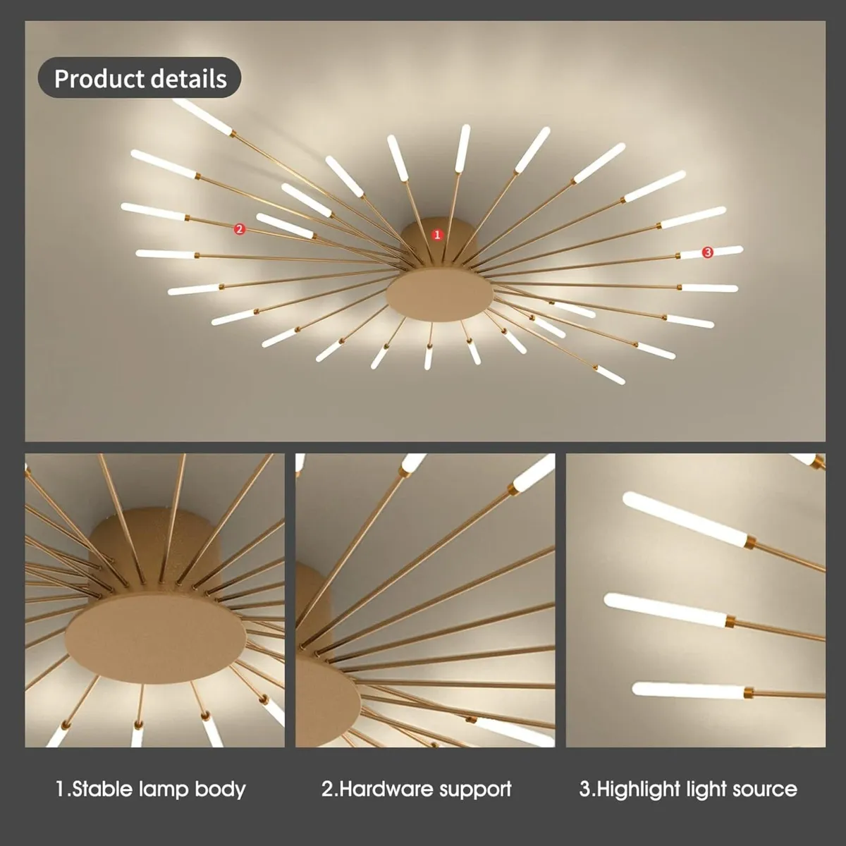 Modern LED Ceiling Light 28 Heads Golden Flush - Image 4