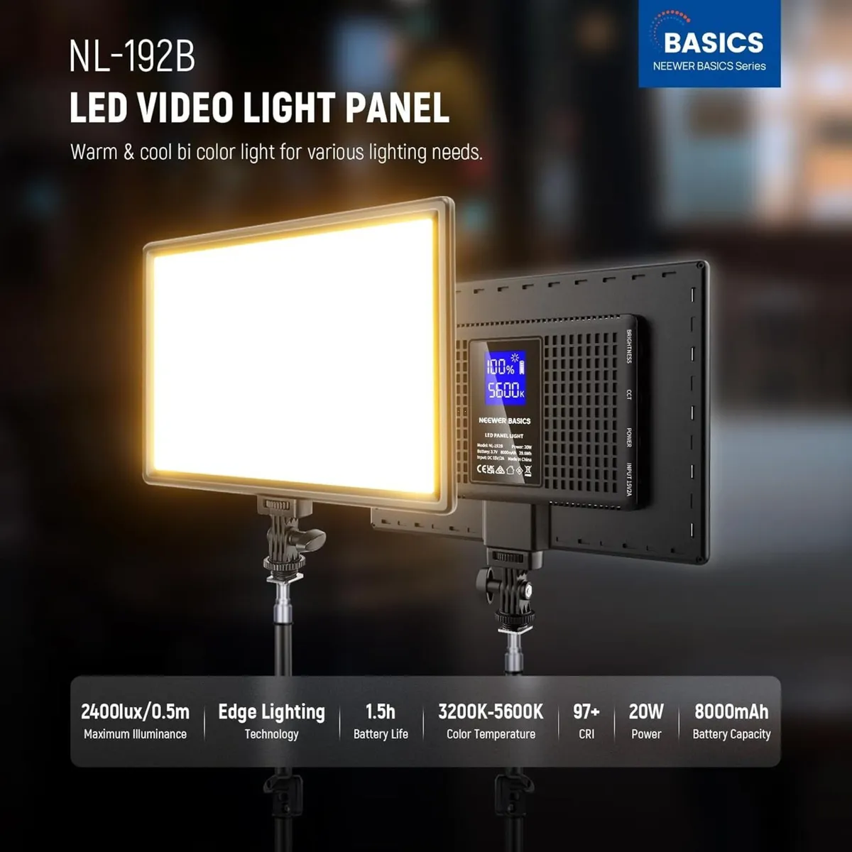 BASICS 13 LED Video Light Panel 2 Pack Studio - Image 2