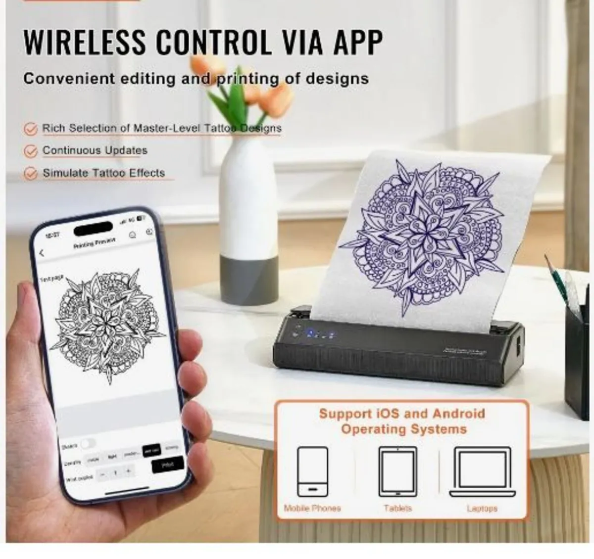 Tattoo Transfer Stencil Printer, Wireless Bluetoot - Image 3