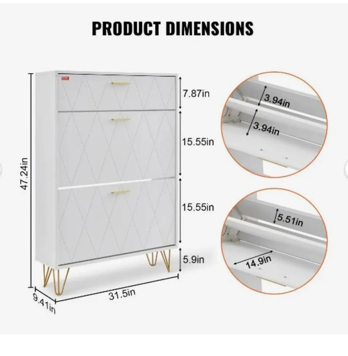 Shoe Cabinet with 3 Flip Drawers - Image 4