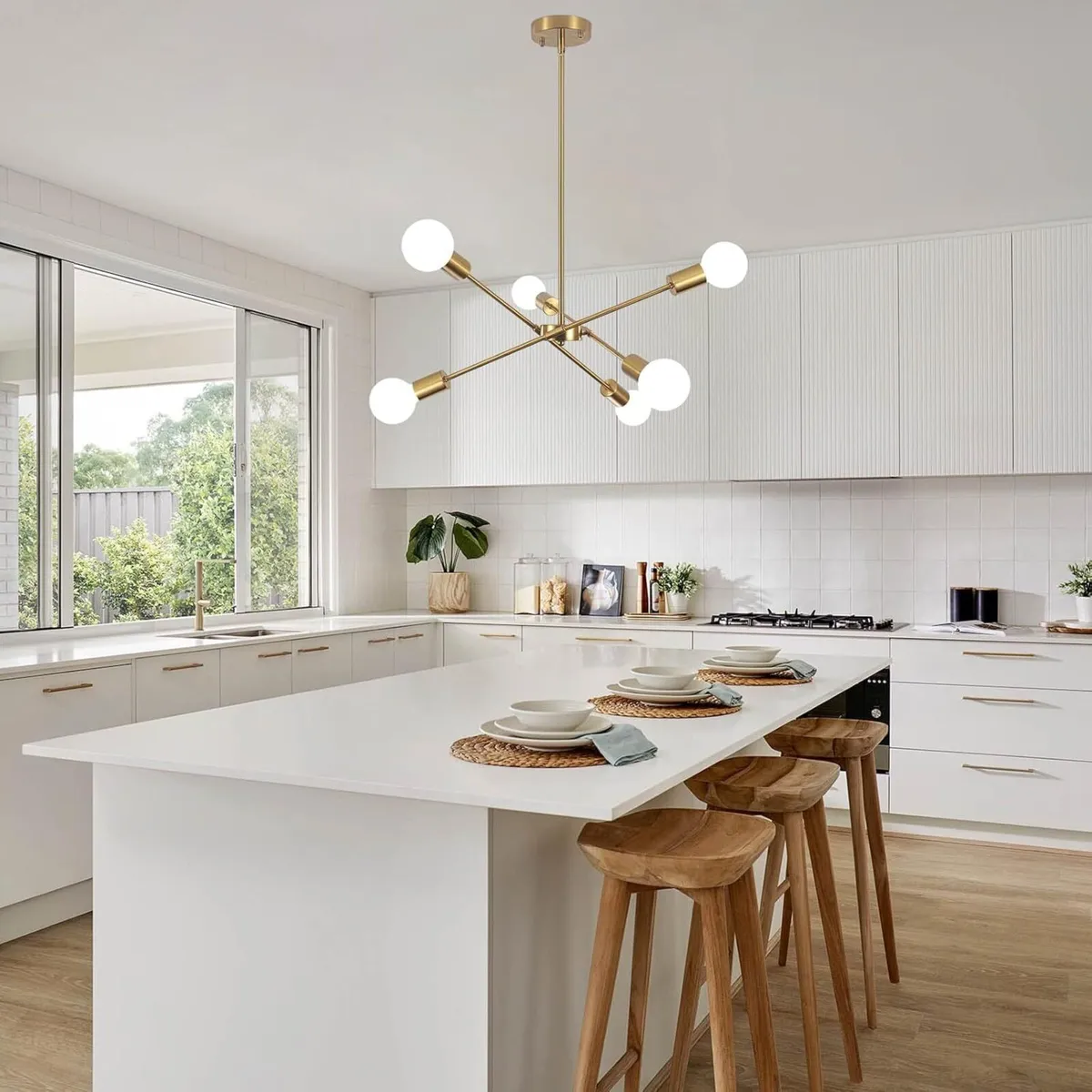 Gold Chandeliers Ceiling Light 6 Lights Sputnik - Image 3