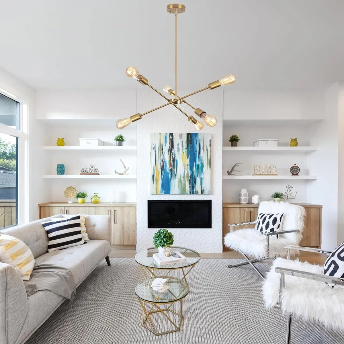 Gold Chandeliers Ceiling Light 6 Lights Sputnik - Image 4