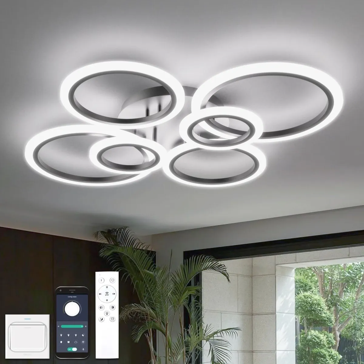 Chandeliers Ceiling Light with Remote APP 6 Rings - Image 1