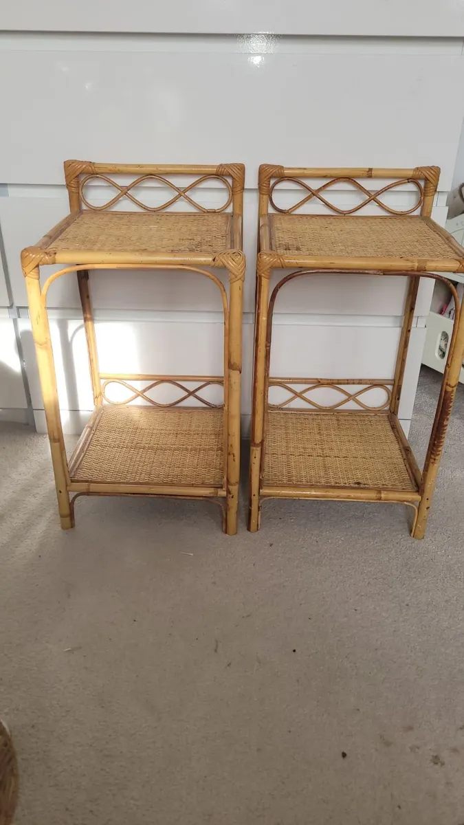 Vintage Rattan Bedside Tables | Boho Bamboo Side T - Image 1