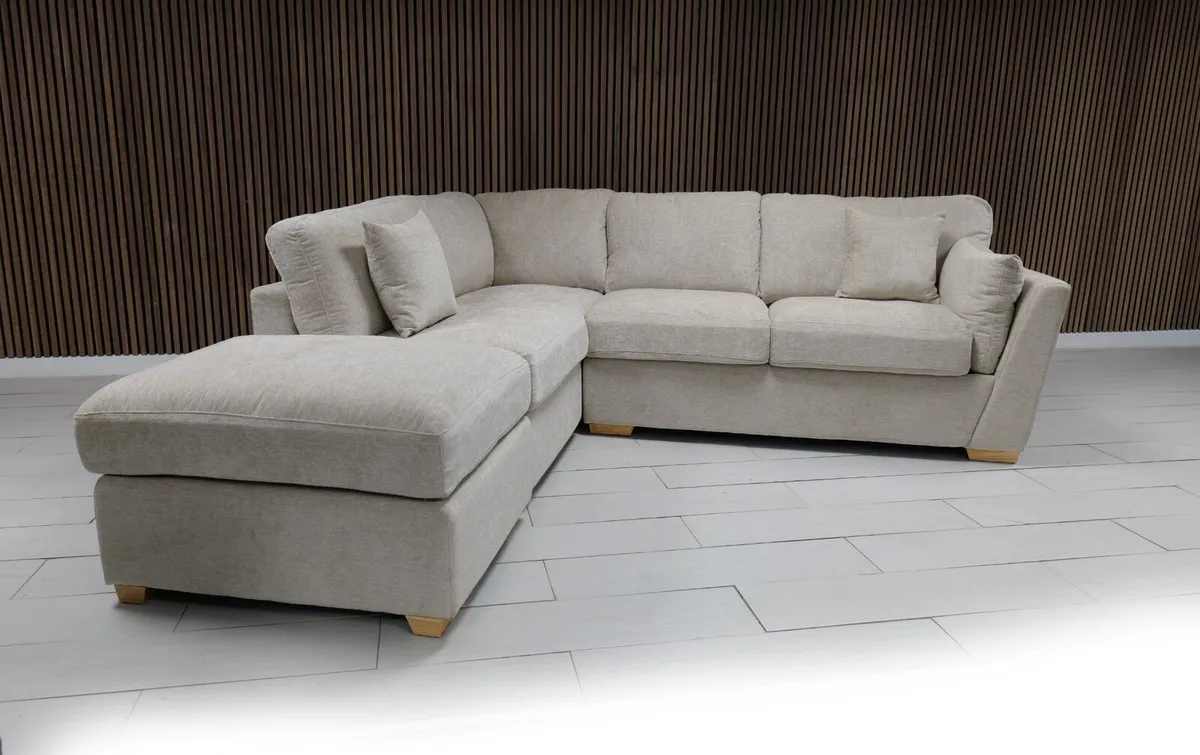 Emme L Shape Beige & Grey Corner Sofa - Image 1