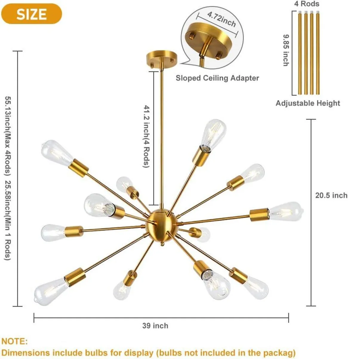 Sputnik Chandelier Gold Modern Brass Pendant - Image 2