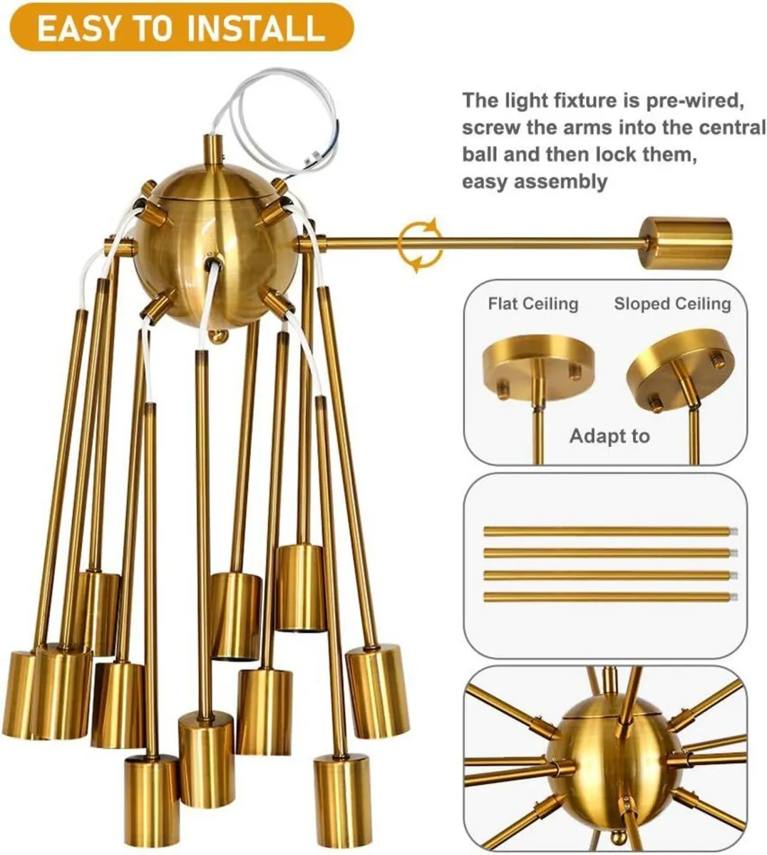 Sputnik Chandelier Gold Modern Brass Pendant - Image 3