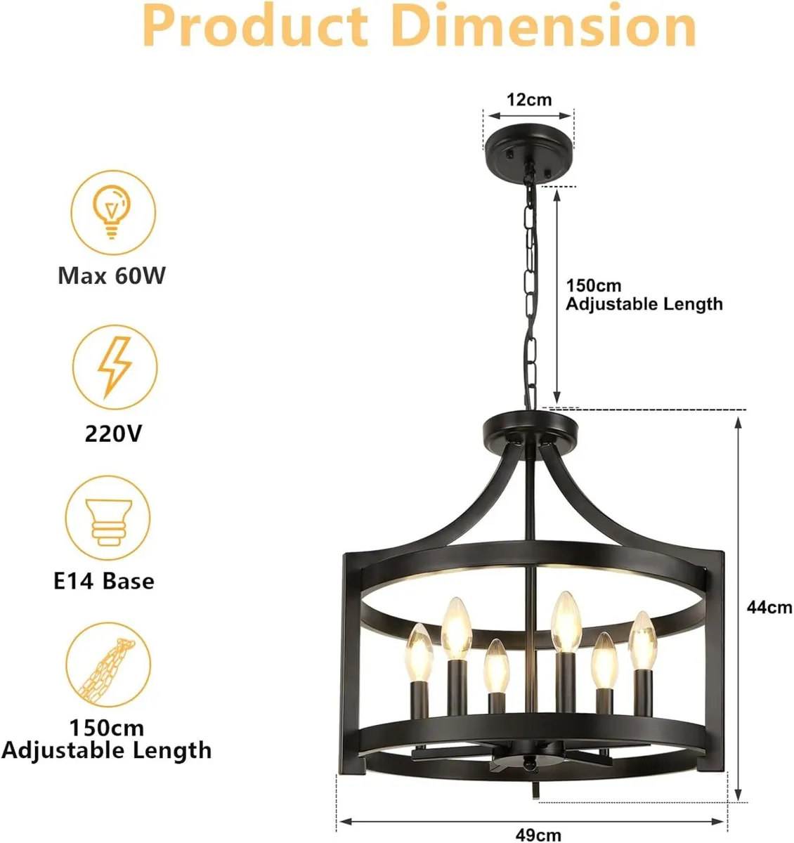 Black Chandelier 6 Lights Modern Farmhouse - Image 2