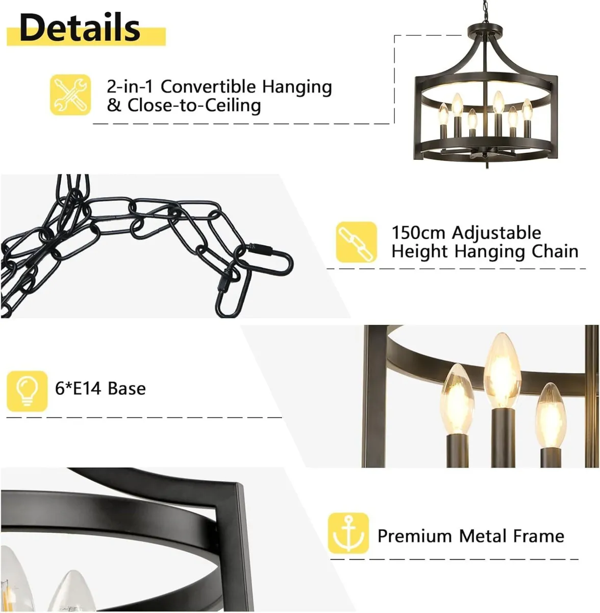 Black Chandelier 6 Lights Modern Farmhouse - Image 3