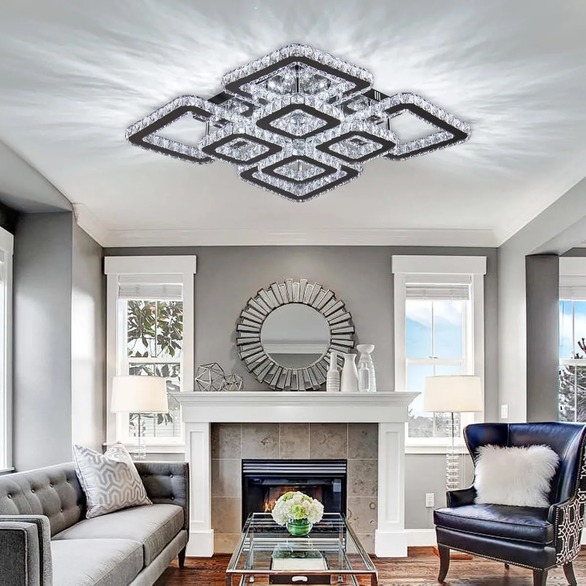 Crystal Ceiling Light Flush Mount 19.6 Square - Image 2