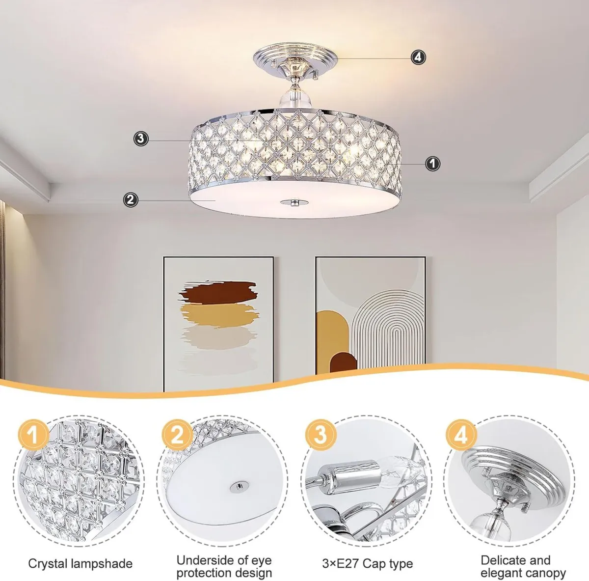 Modern Semi Flush Mount Ceiling Light 3 Lights - Image 3