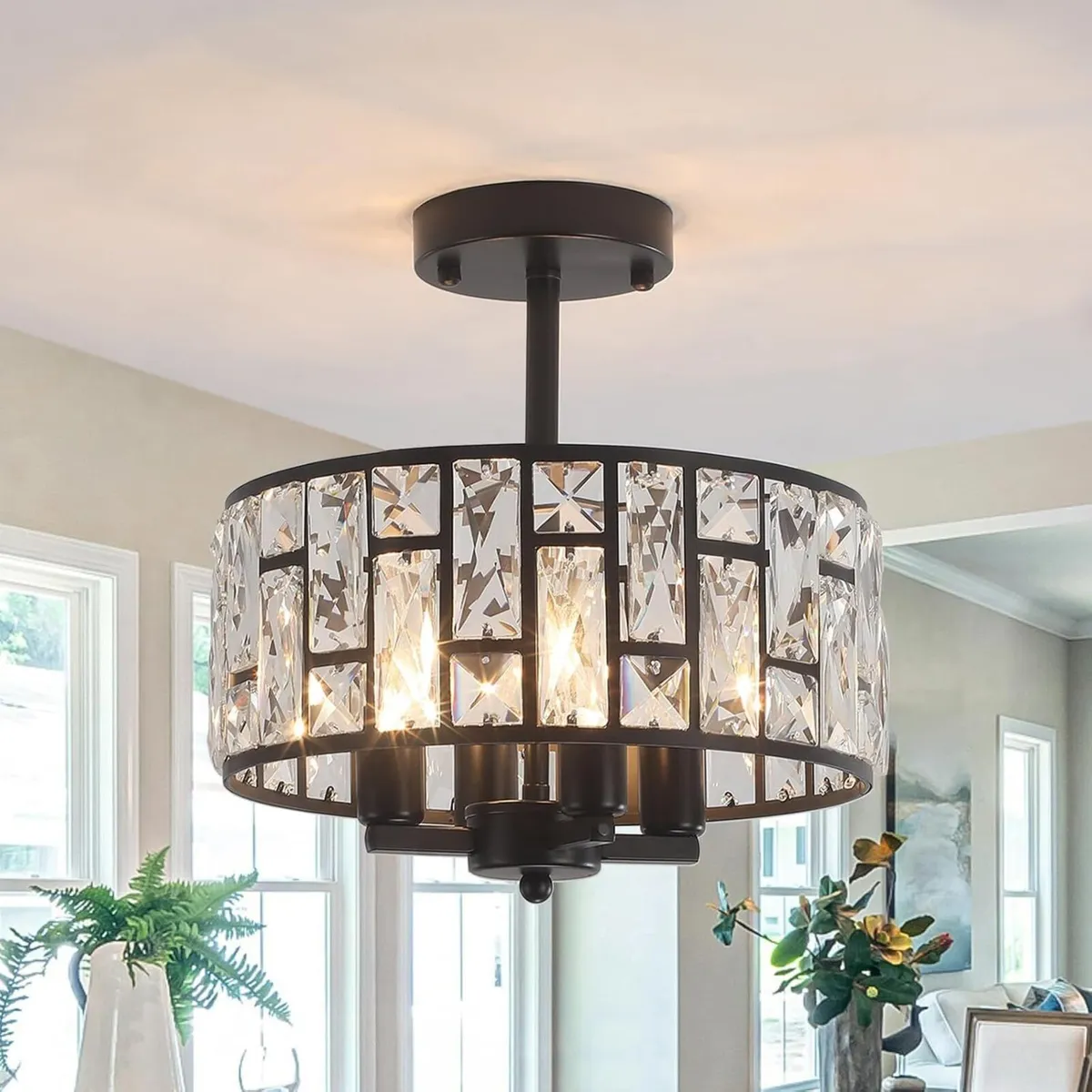 Black Crystal Ceiling Lights 4-Light E14 Modern - Image 1