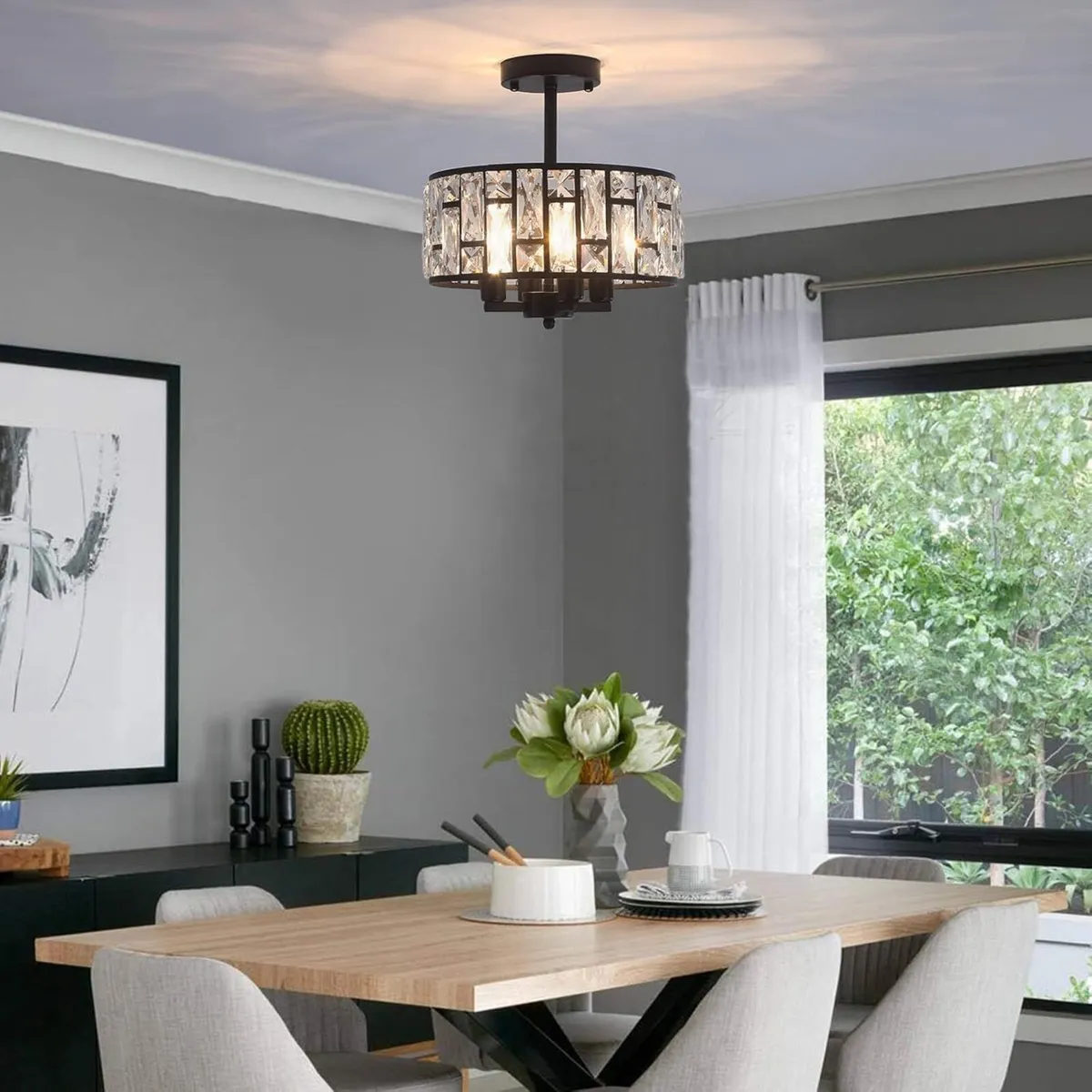 Black Crystal Ceiling Lights 4-Light E14 Modern - Image 2