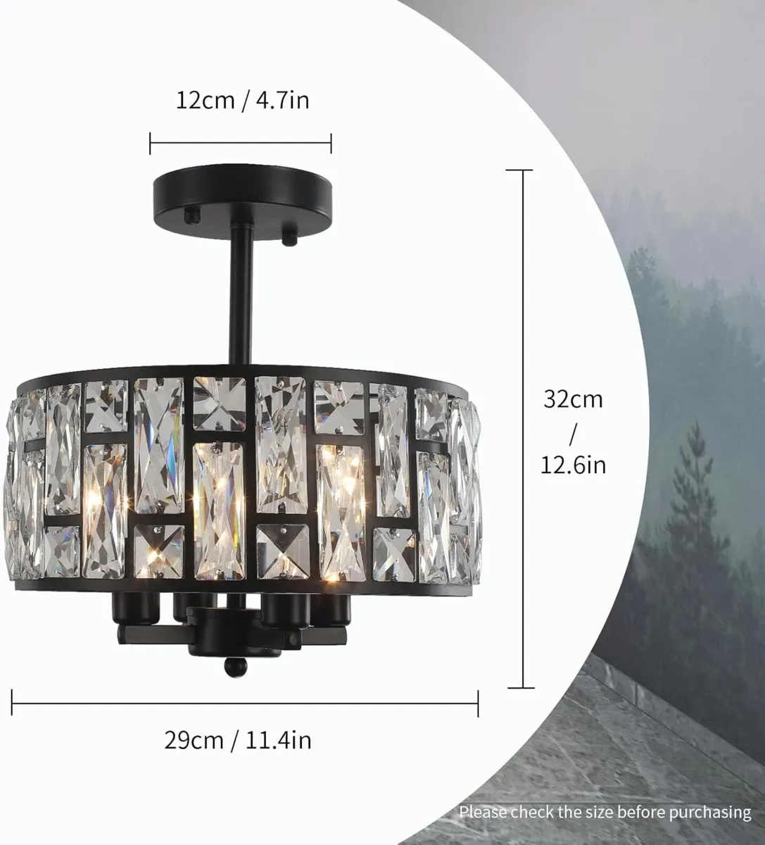 Black Crystal Ceiling Lights 4-Light E14 Modern - Image 3