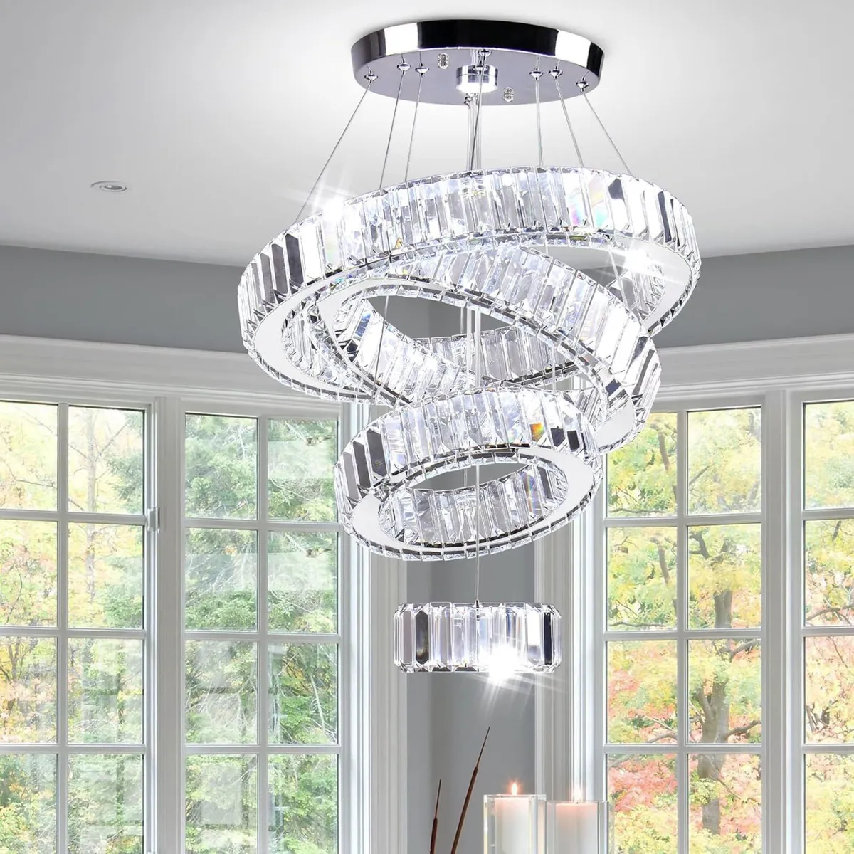 4 Ring LED Crystal Chandelier Ceiling Light - Image 1
