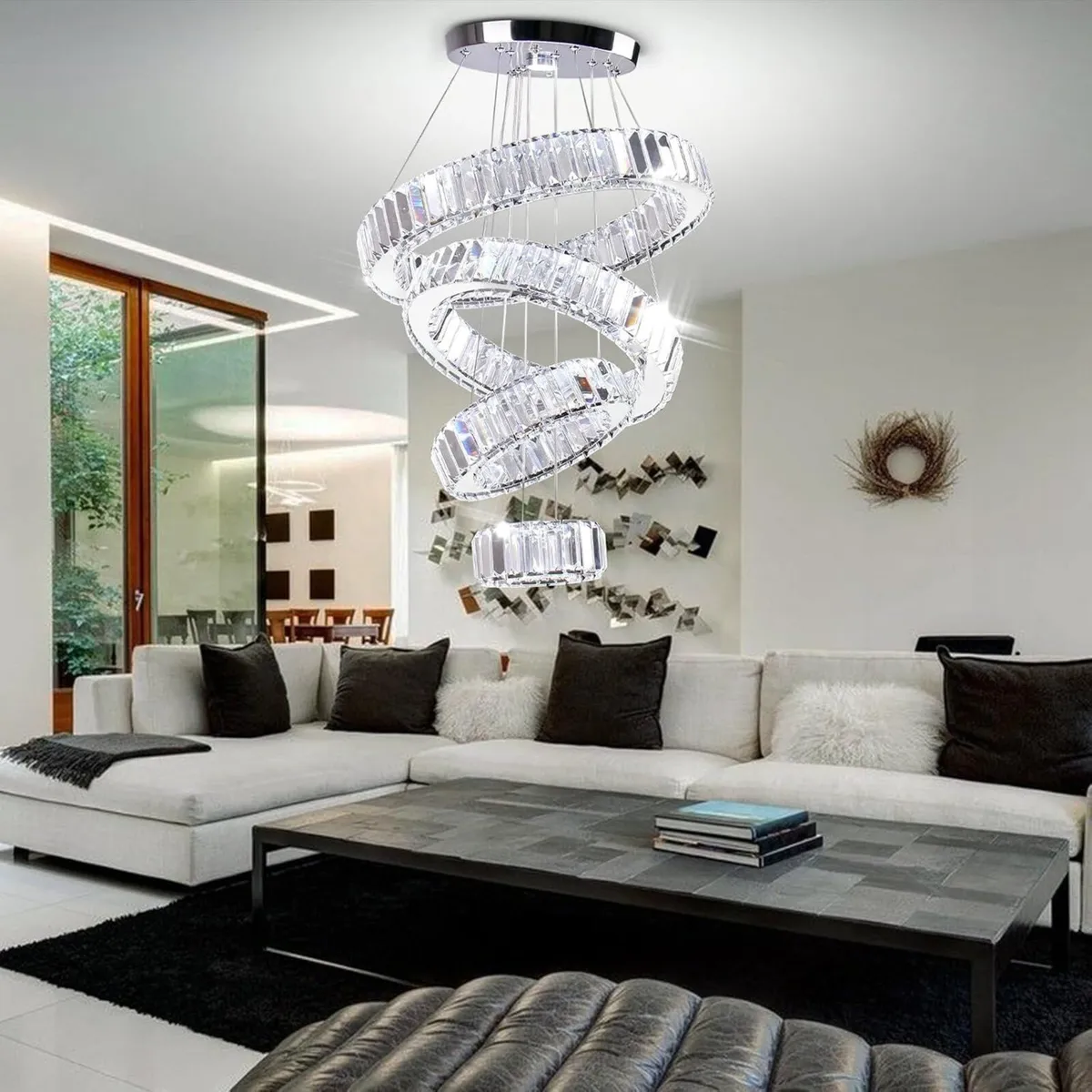 4 Ring LED Crystal Chandelier Ceiling Light - Image 2