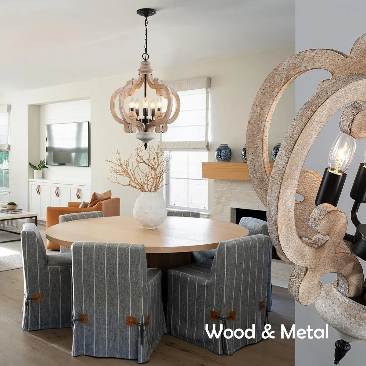 Farmhouse Wood Chandeliers 5-Light Adjustable - Image 3