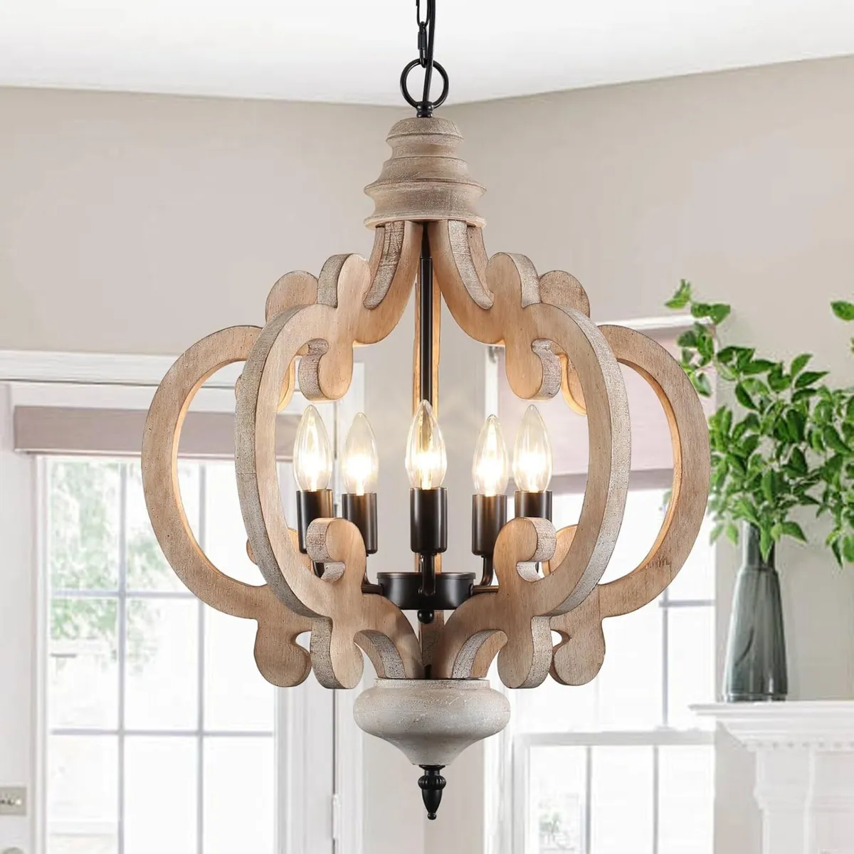 Farmhouse Wood Chandeliers 5-Light Adjustable - Image 1
