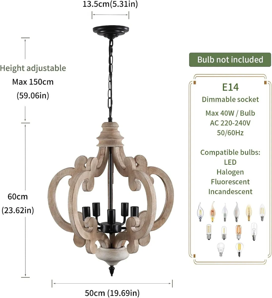 Farmhouse Wood Chandeliers 5-Light Adjustable - Image 4