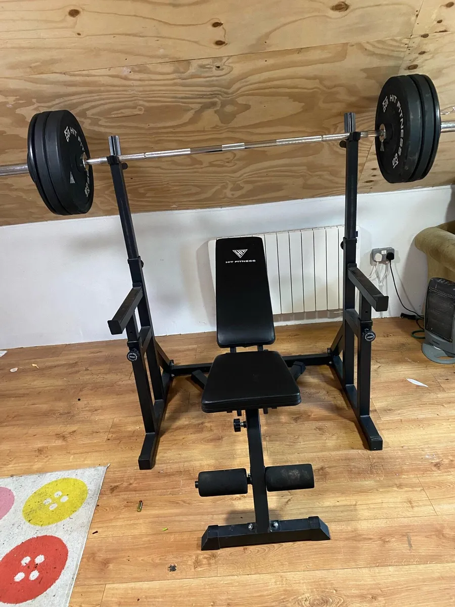 Adjustable power rack & bench + weights - Image 1
