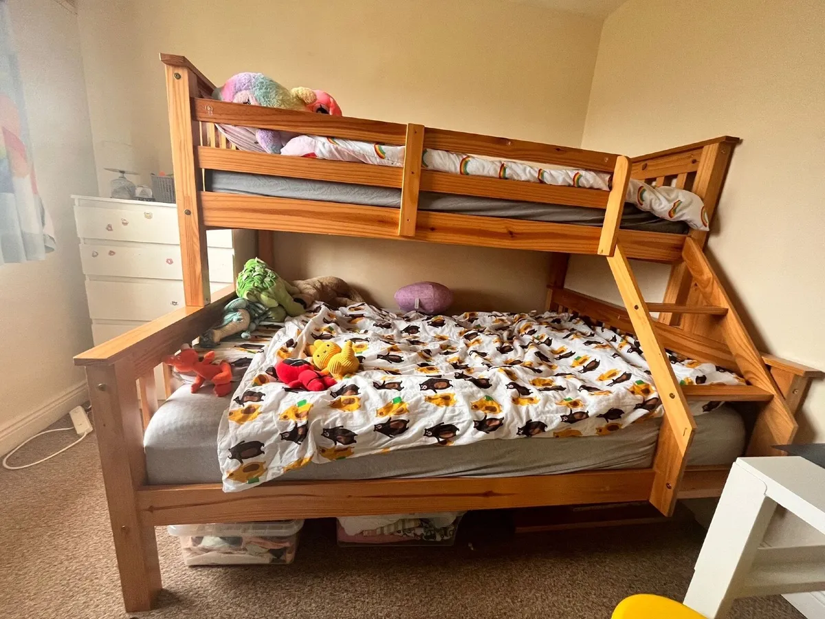 Triple Bunk Bed Single Over Double + Mattresses - Image 1