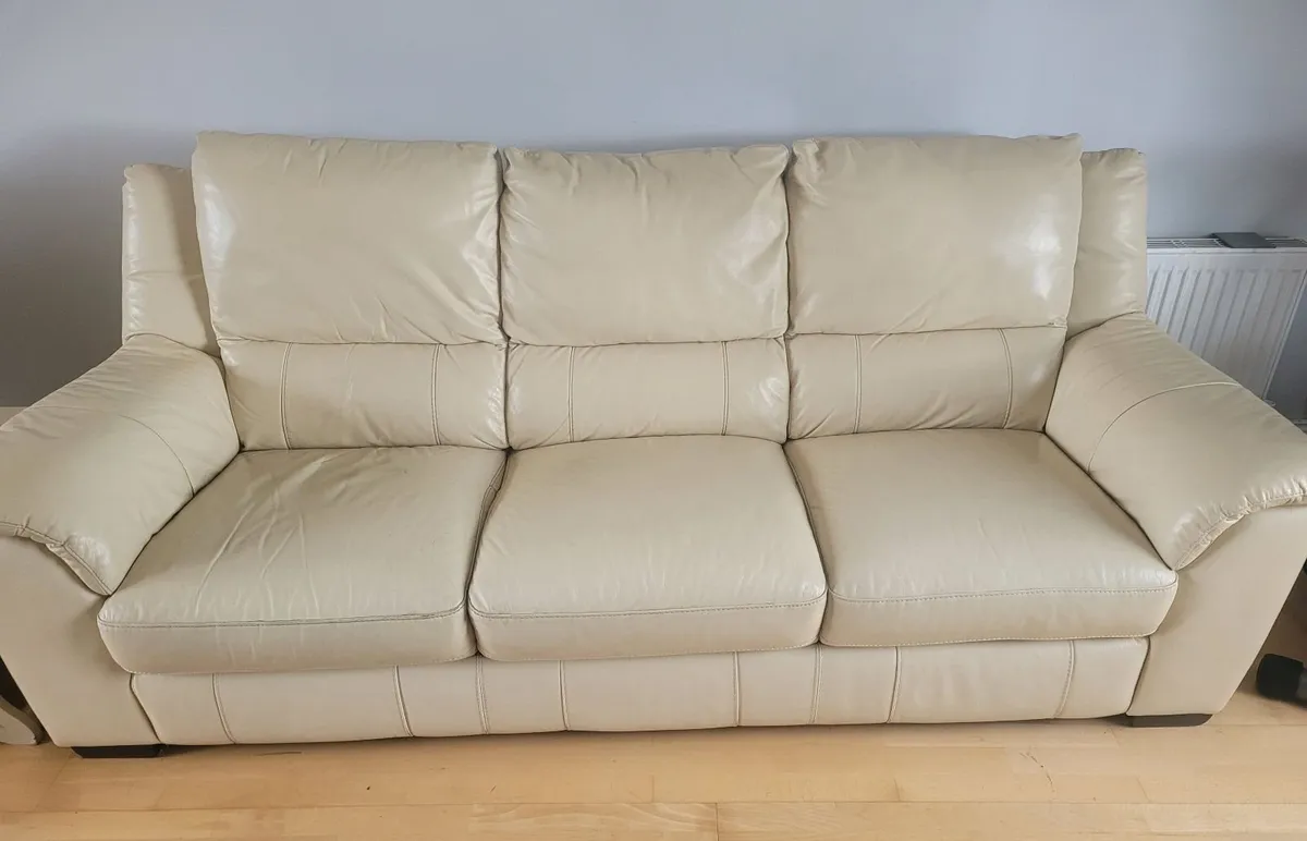3-1-1 Used Cream Italian Leather Suite - Image 2