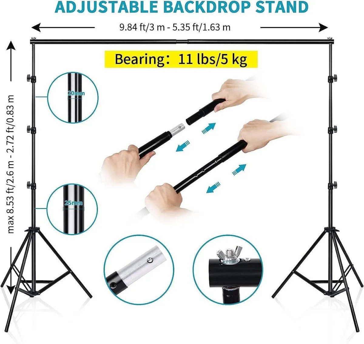 Photo Studio Lighting Kit with 2.6X3 M/8.5X10 FT - Image 3