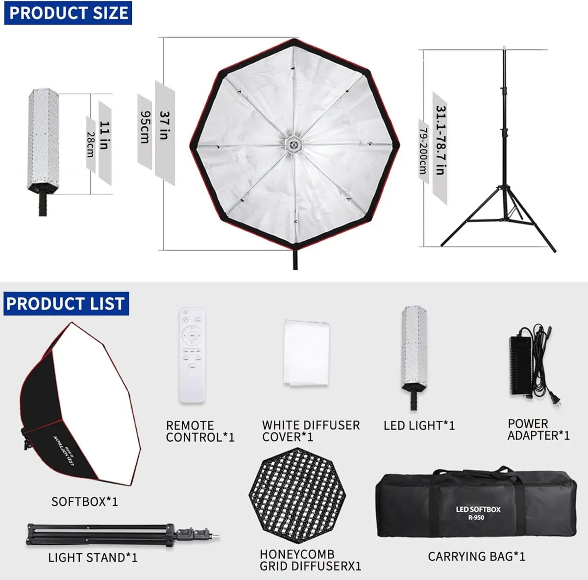 110W Softbox Lighting Kit 37.4 /95cm Large - Image 2