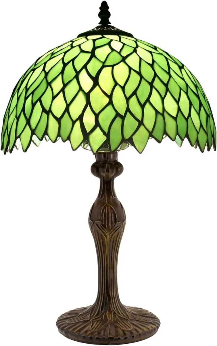 Tiffany Table Lamp Green Wisteria Style Stained - Image 1