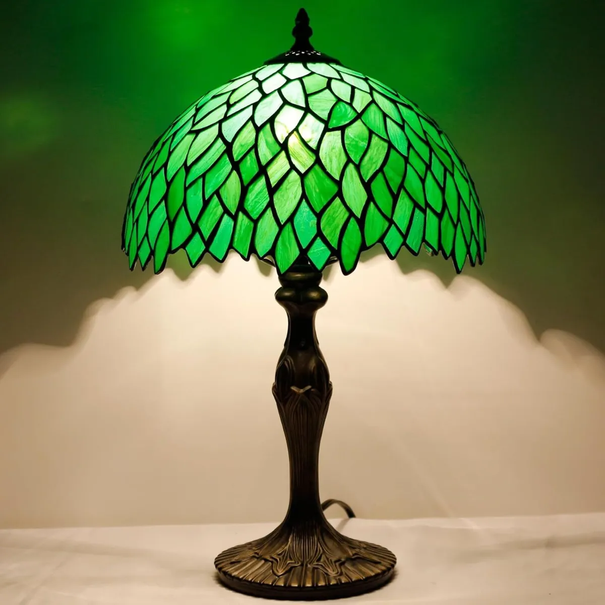 Tiffany Table Lamp Green Wisteria Style Stained - Image 2