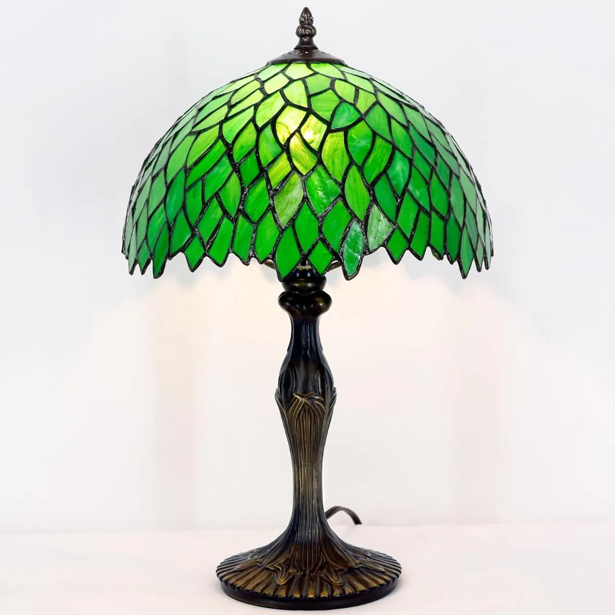 Tiffany Table Lamp Green Wisteria Style Stained - Image 3