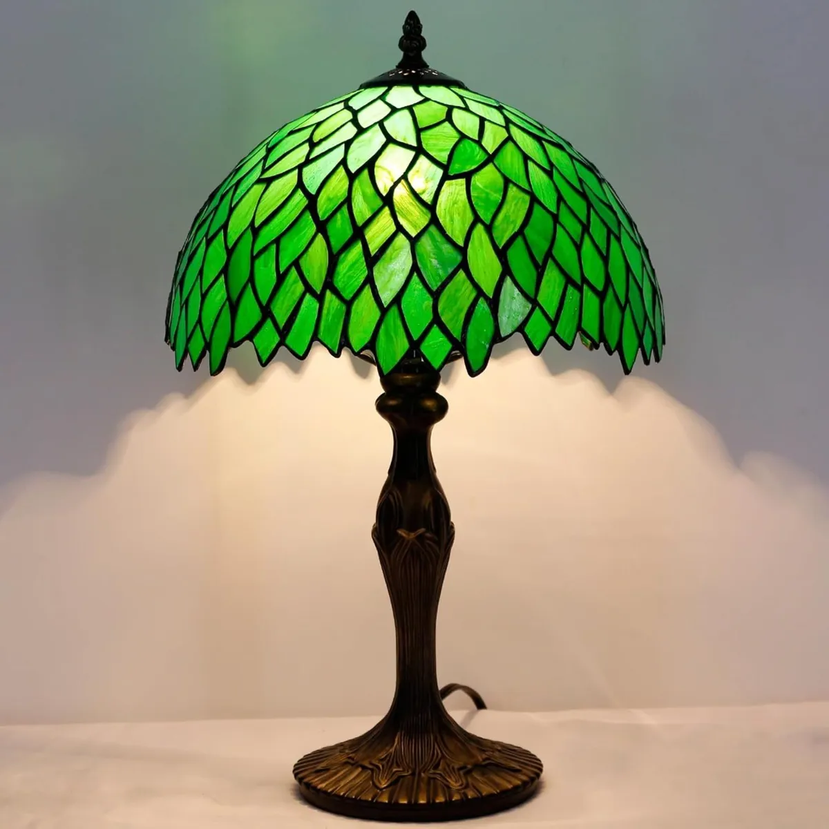 Tiffany Table Lamp Green Wisteria Style Stained - Image 4