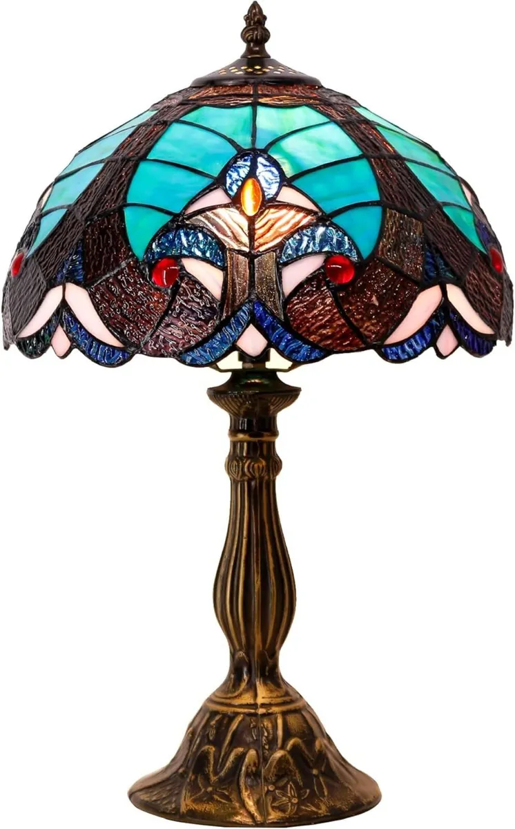 Tiffany Style Lamp Green Liaison Stained Glass - Image 1