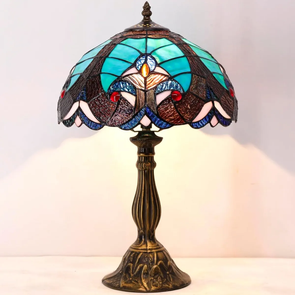 Tiffany Style Lamp Green Liaison Stained Glass - Image 2