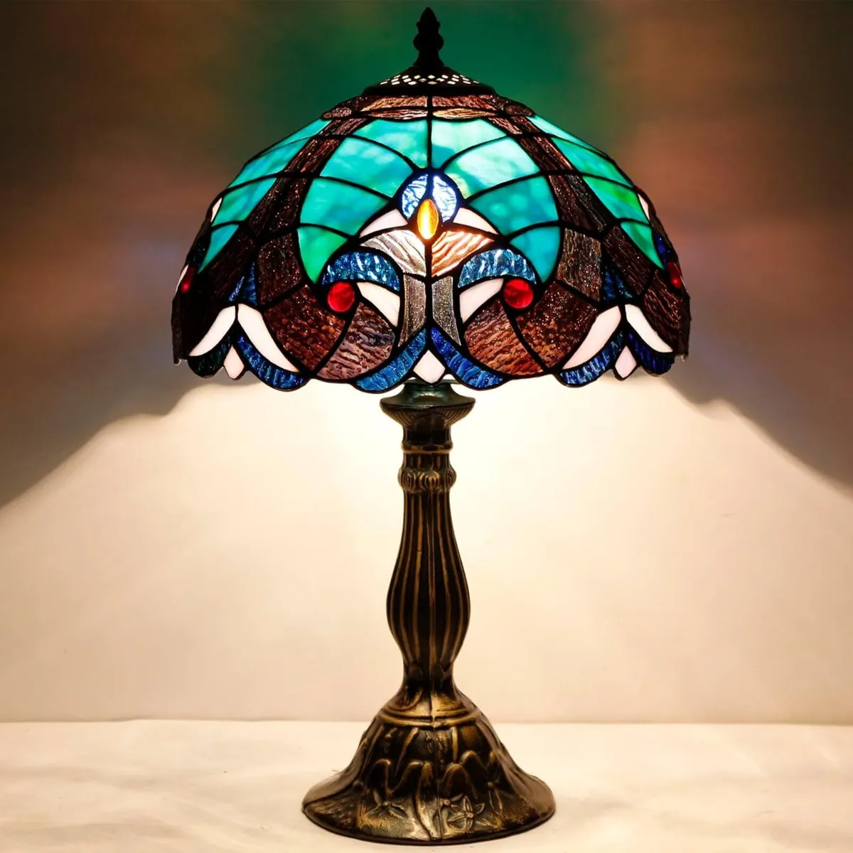 Tiffany Style Lamp Green Liaison Stained Glass - Image 3