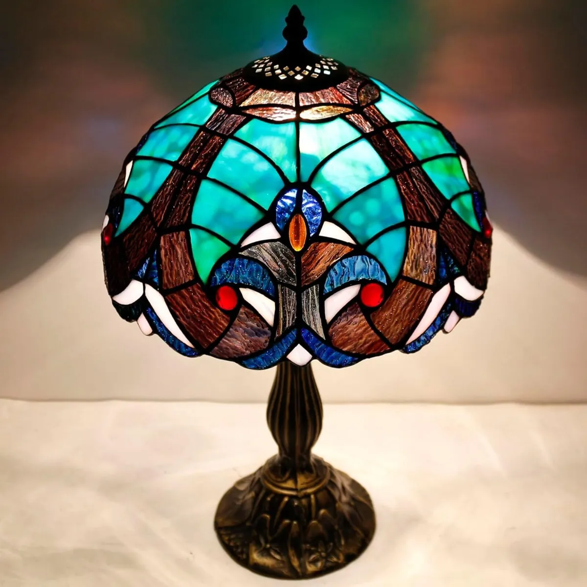 Tiffany Style Lamp Green Liaison Stained Glass - Image 4