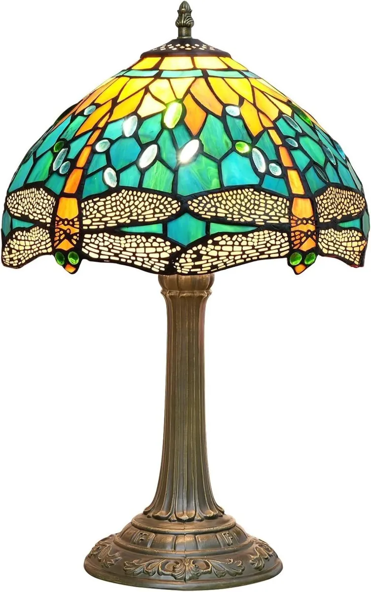 Vintage Dragonfly Tiffany Style Stained Glass End - Image 1