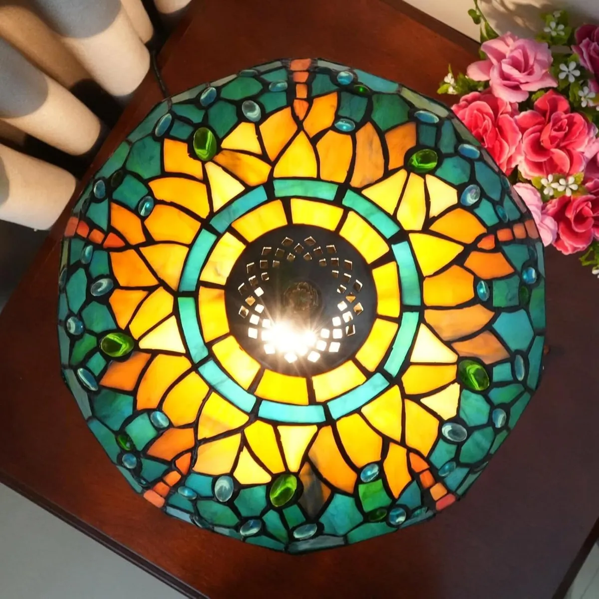 Vintage Dragonfly Tiffany Style Stained Glass End - Image 2