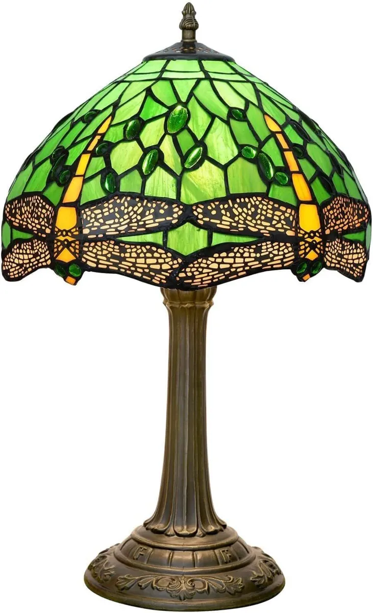 Tiffany Lamp Green Dragonfly Stained Glass Table - Image 1