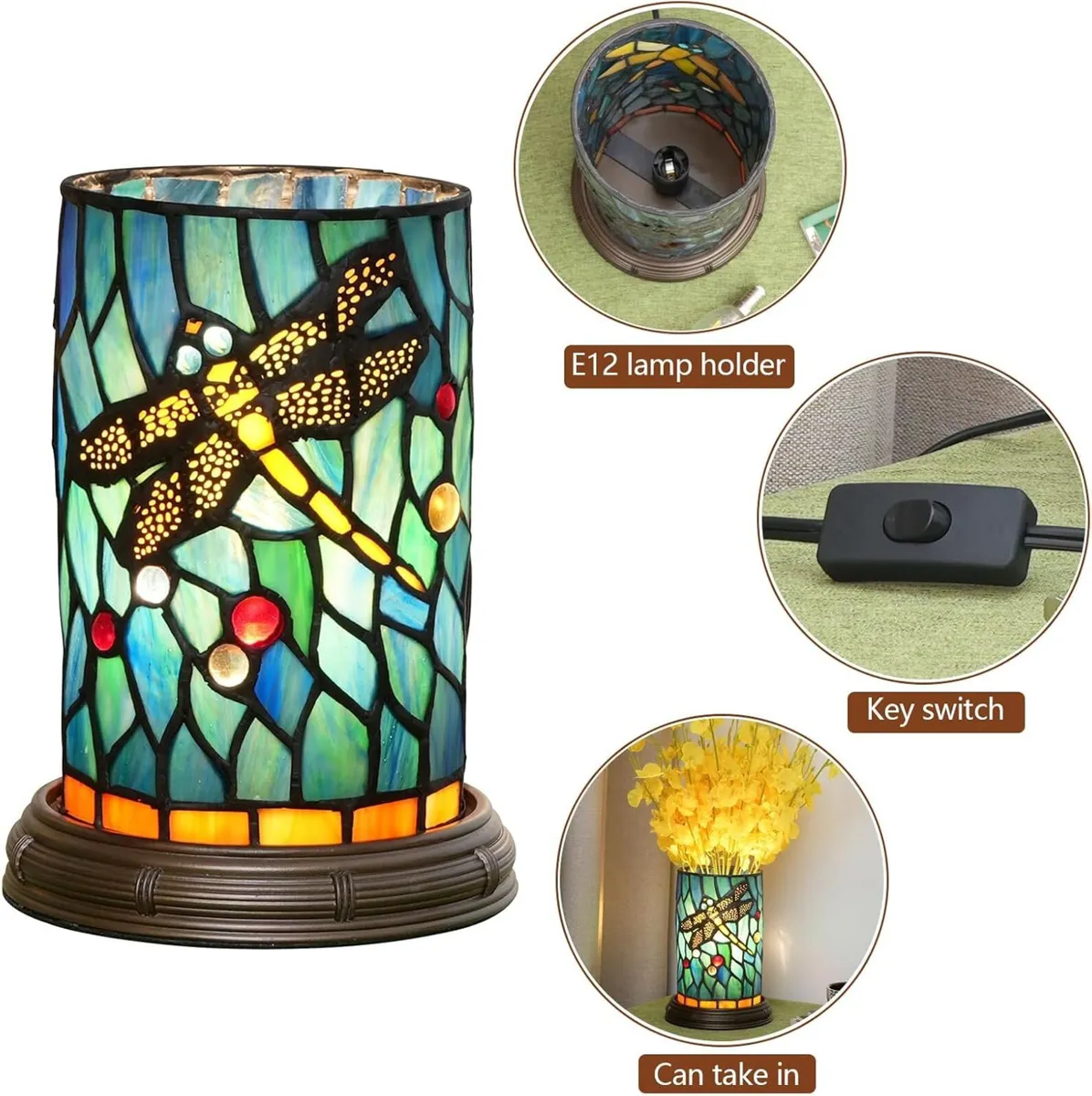 Tiffany lamp Stained Glass Table Teal Dragonfly - Image 2