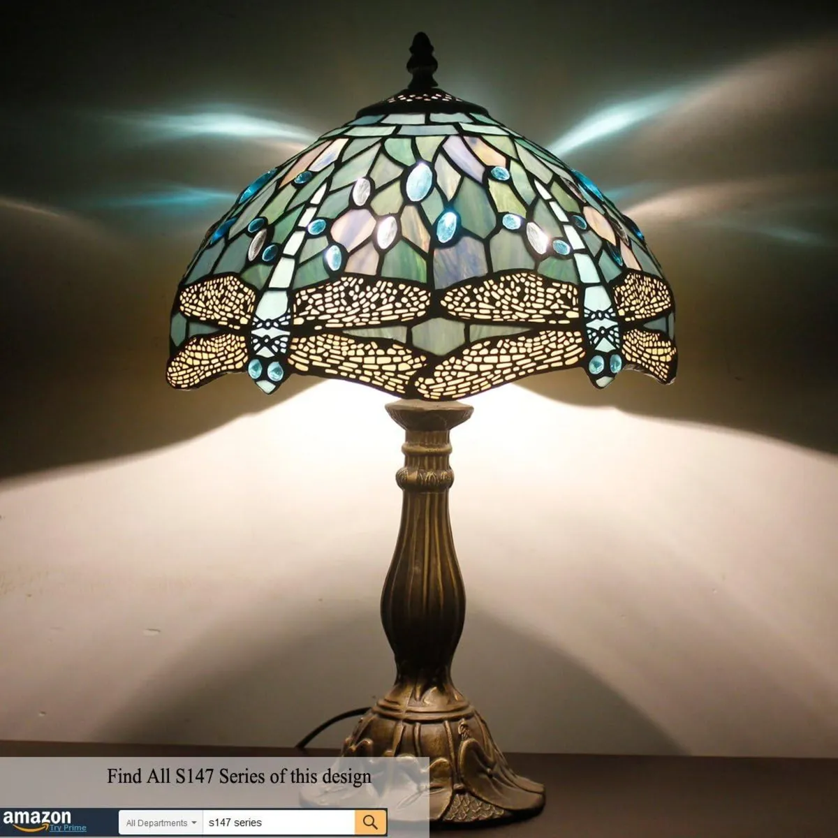Tiffany Lamp Sea Blue Stained Glass Table - Image 4