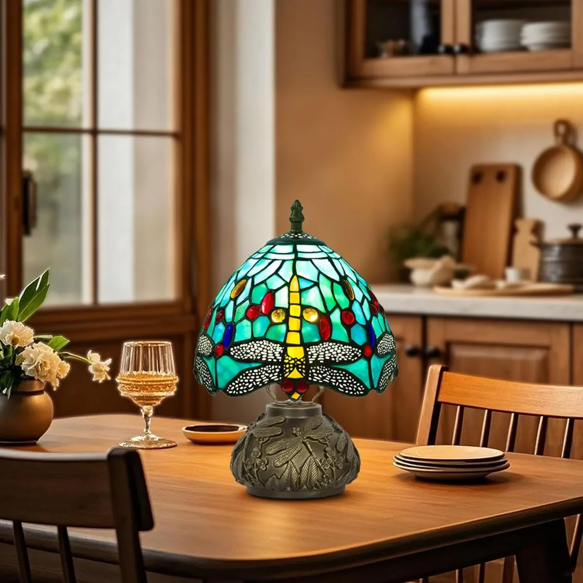Small Tiffany Lamp Stained Glass Table for Living - Image 4