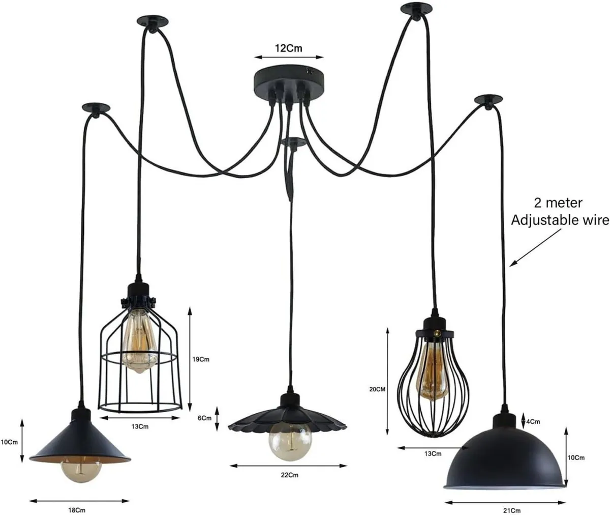 5 Way Spider Pendant Light Industrial Metal - Image 2