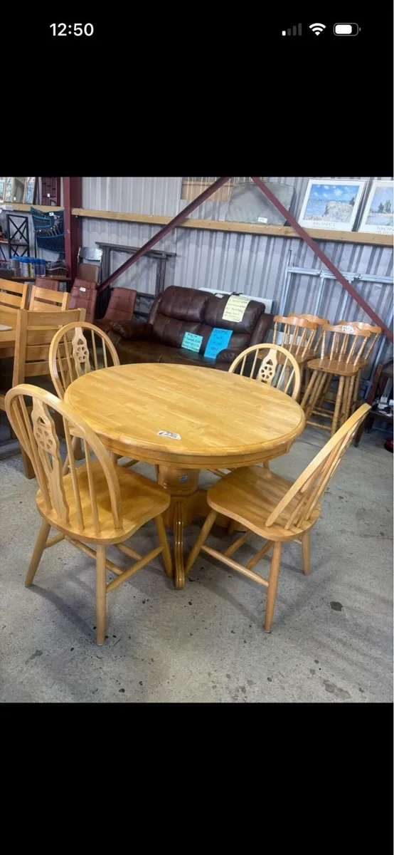 Beech round table & 4 chairs - Image 2