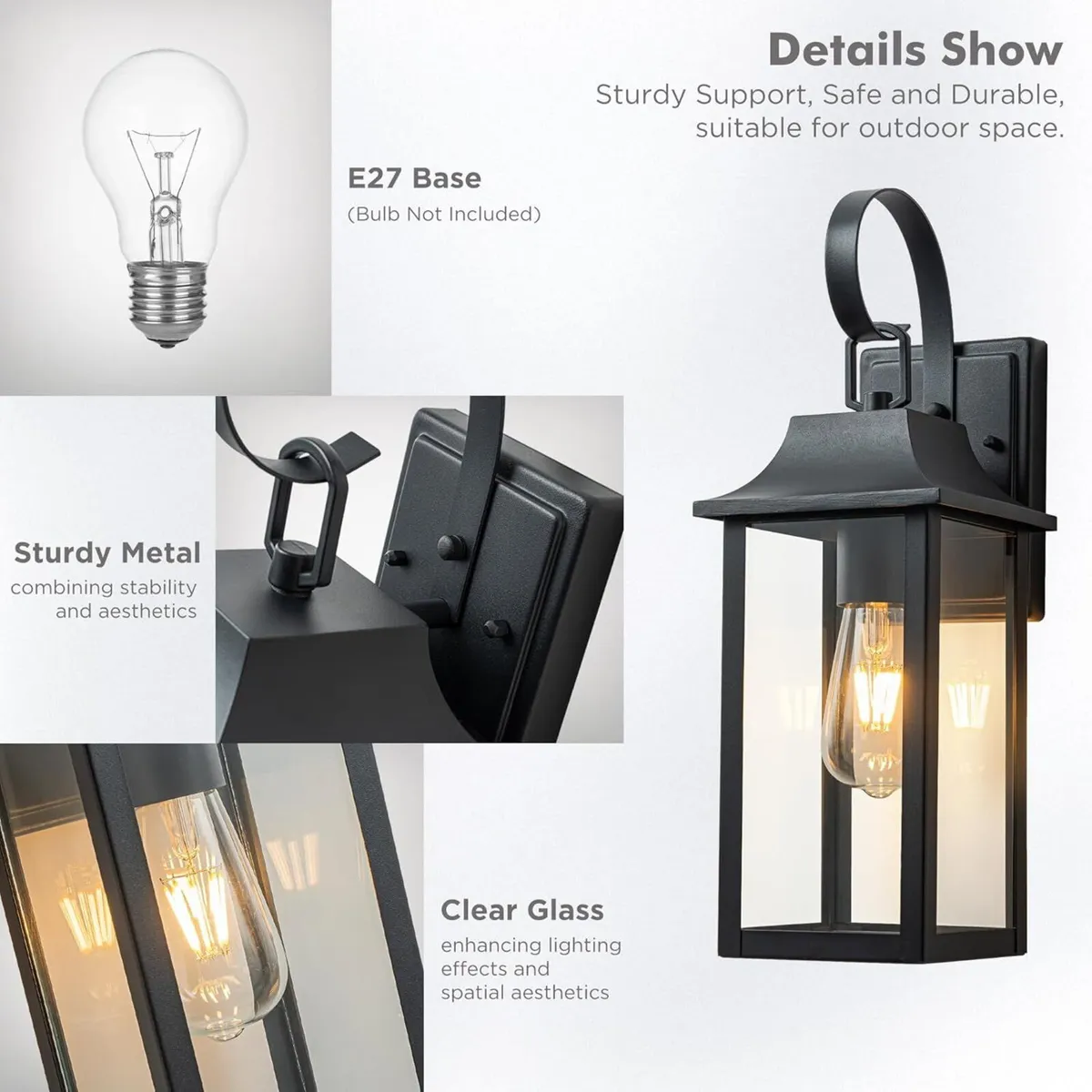 Wall Lights for Outdoor 2 Pack Vintage Black - Image 2