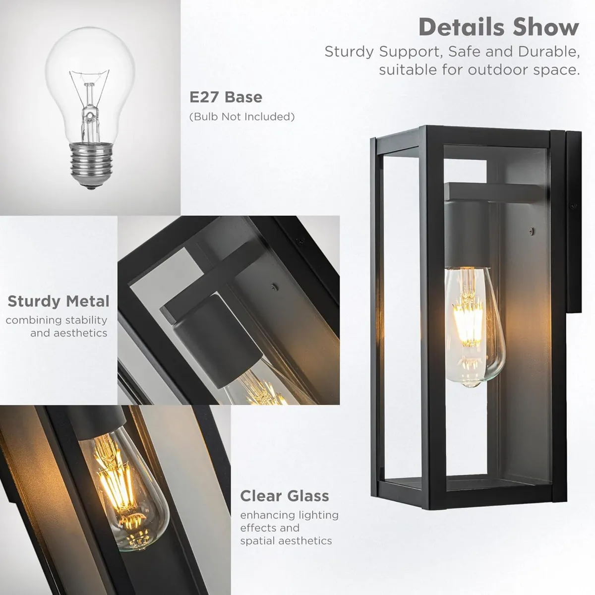 Outdoor Porch Wall Lights 2 Pack Matte Black - Image 2